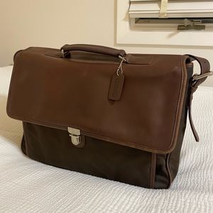 Coach business bag brown leather and fabric mix